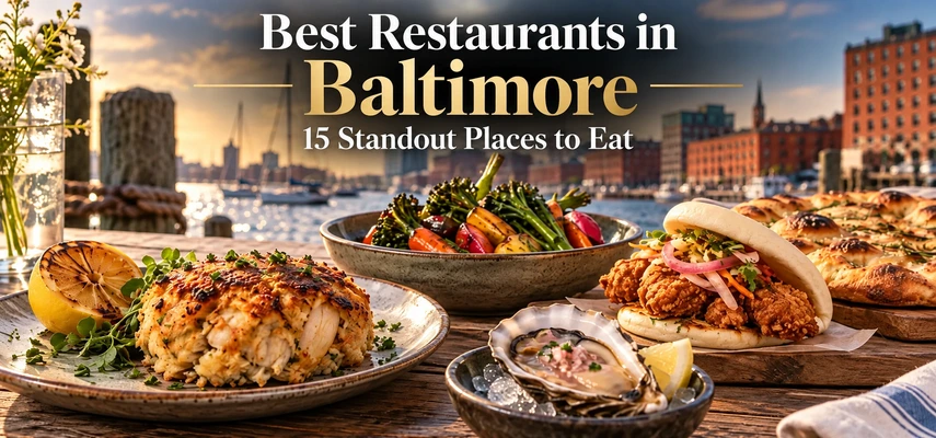 Best Restaurants in Baltimore: 15 Standout Places to Eat — illustrative city and food montage