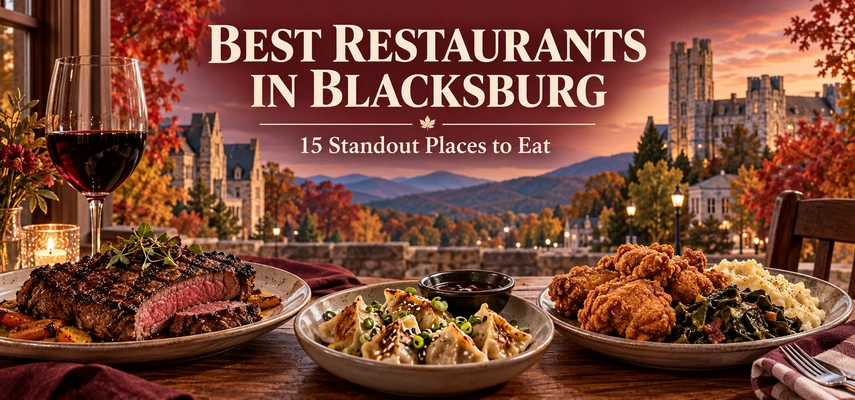 Illustrative dining collage for Best Restaurants in Blacksburg: 15 Standout Places to Eat
