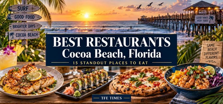Best Restaurants in Cocoa Beach, Florida: 15 Standout Places to Eat — illustrative food collage