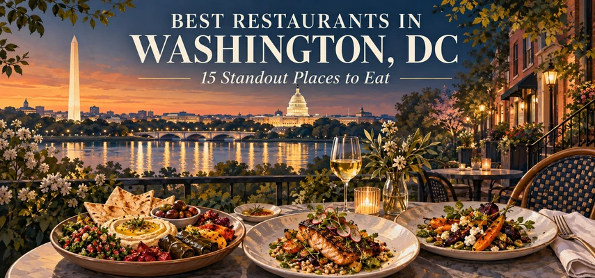 Best Restaurants in Washington: 15 Standout Places to Eat — food and city collage
