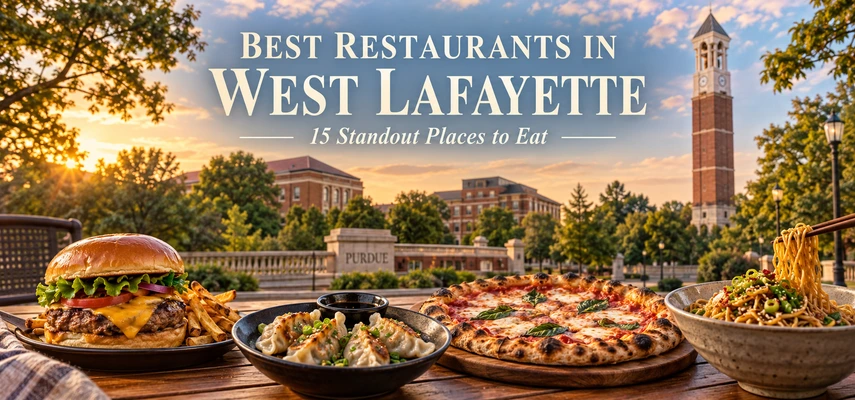 Best Restaurants in West Lafayette: 15 Standout Places to Eat — food and city collage