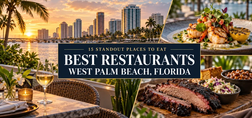 Best Restaurants in West Palm Beach, Florida: 15 Standout Places to Eat — illustrative food collage